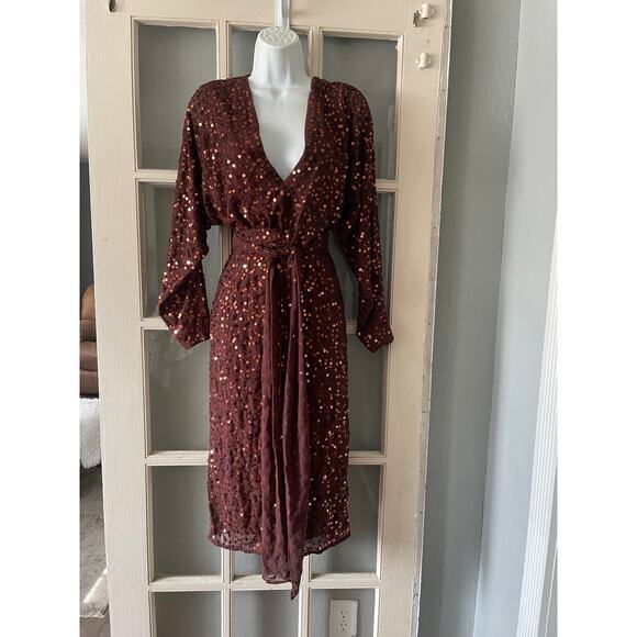 ASOS DESIGN midi dress with batwing sleeve and wrap waist in scatter sequin - Picture 4 of 8